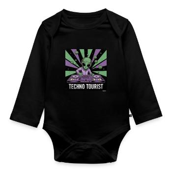 Techno Tourist Alien DJ Rave EDM Festival Outfit - Organic Longsleeve Baby Bodysuit - black - Front