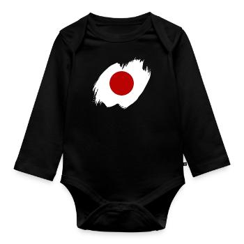 Japan Flagge Used Look Nihon Japanische Fahne - Baby Bio-Langarm-Body - Schwarz - Vorne