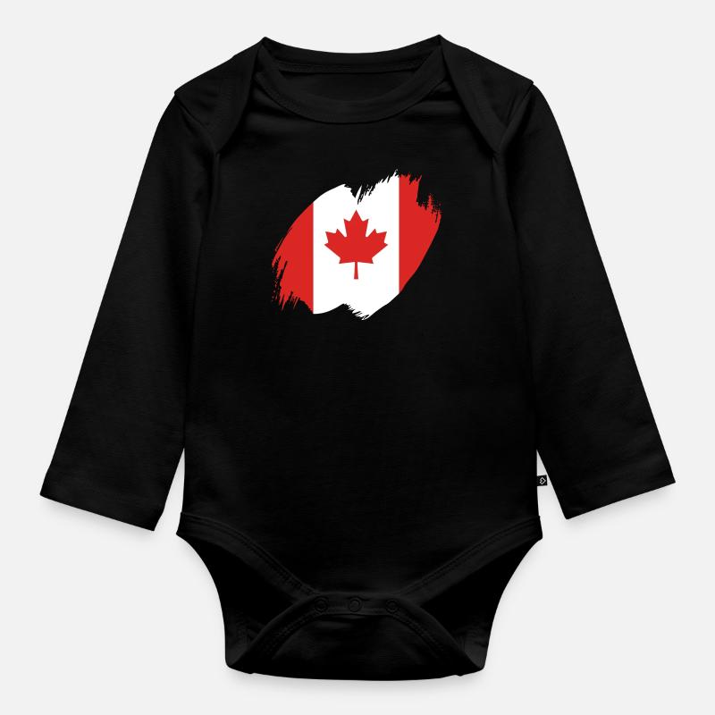Drapeau du Canada Feuille d’érable Drapeau canadien Canada - Body Bébé bio manches longues - noir