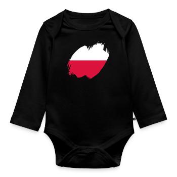 Drapeau de Pologne utilisé Look Polska Drapeau polonais - Body Bébé bio manches longues - noir - Devant