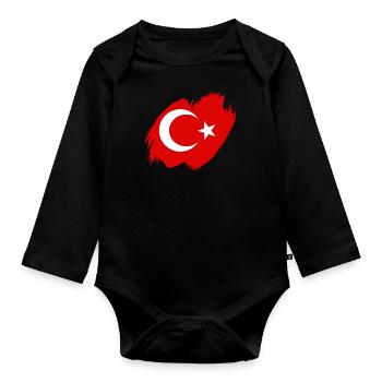 Turkey Flag Used Look Turkish Flag Vintage - Organic Longsleeve Baby Bodysuit - black - Front