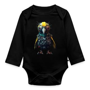Cute Steampunk Bird - Organic Longsleeve Baby Bodysuit - black - Front