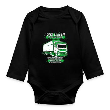 LKW-Fahrer Trucker Fernfahrer Brummi Fahrer - Baby Bio-Langarm-Body - Schwarz - Vorne