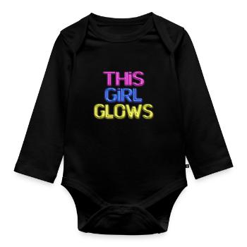 80's This Girl Glows Retro Neon Party - Baby Bio-Langarm-Body - Schwarz - Vorne