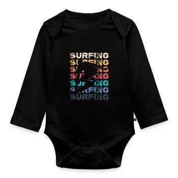 Surfing Surfer Surfboard Surf lovers Beach holiday - Organic Longsleeve Baby Bodysuit - black - Front