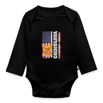 Shih Tzu Drapeau américain Chiot Propriétaire d’animal de compagnie Hun - Body Bébé bio manches longues - noir - Devant