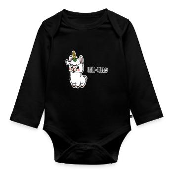 Lama Uni Corn - Maiskolben Lama Einhorn - Baby Bio-Langarm-Body - Schwarz - Vorne