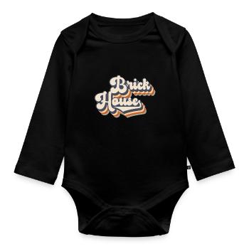 Retro 70's Vintage Style Brick House - Baby Bio-Langarm-Body - Schwarz - Vorne