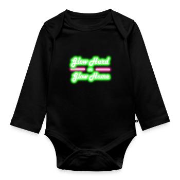Glow Hard or Glow Home 80's Party - Baby Bio-Langarm-Body - Schwarz - Vorne