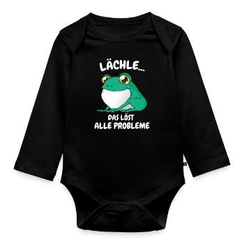 Frosch Grasfrosch Wasserfrosch Kröte - Baby Bio-Langarm-Body - Schwarz - Vorne