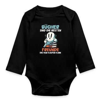 Buch Lesen Bücher Buch Nerd Bücherwurm - Baby Bio-Langarm-Body - Schwarz - Vorne