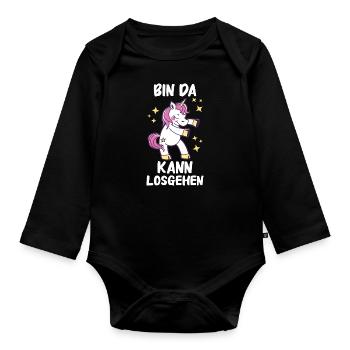Einhorn Einhörner Fabelwesen Mystisch - Baby Bio-Langarm-Body - Schwarz - Vorne