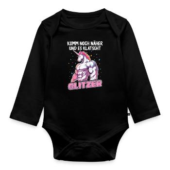 Einhorn Einhörner Fabelwesen Mystisch - Baby Bio-Langarm-Body - Schwarz - Vorne