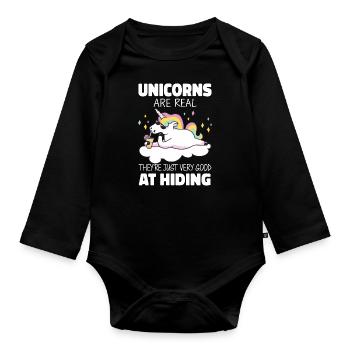 Licorne Licornes Conte de fées Magique - Body Bébé bio manches longues - noir - Devant