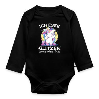 Einhorn Einhörner Fabelwesen Mystisch - Baby Bio-Langarm-Body - Schwarz - Vorne
