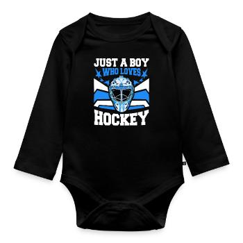 Eishockey Hockey Sport - Baby Bio-Langarm-Body - Schwarz - Vorne