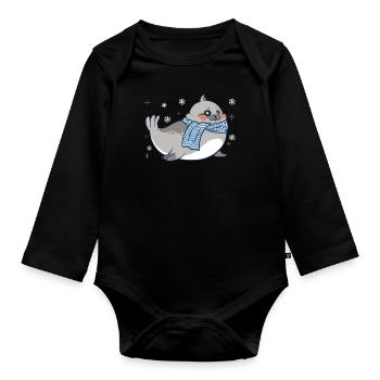 Robbe Robben Tier Seelöwe - Baby Bio-Langarm-Body - Schwarz - Vorne