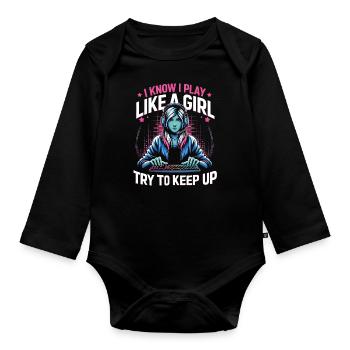 Gamer Gaming Video Games Console Controller - Organic Longsleeve Baby Bodysuit - black - Front