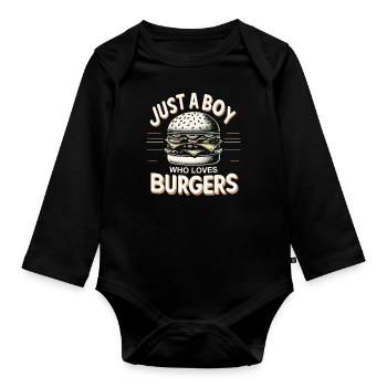 Burger Fast Food Hamburger Cheesburger Burgers - Baby Bio-Langarm-Body - Schwarz - Vorne