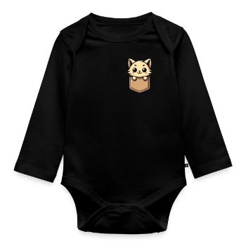 Chat, Amoureux Des Chats, Propriétaire De Chat, Chaton - Body Bébé bio manches longues - noir - Devant