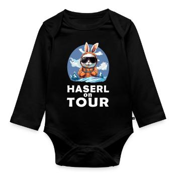 Skitour Hase Skitouren Haserl on tour - Baby Bio-Langarm-Body - Schwarz - Vorne