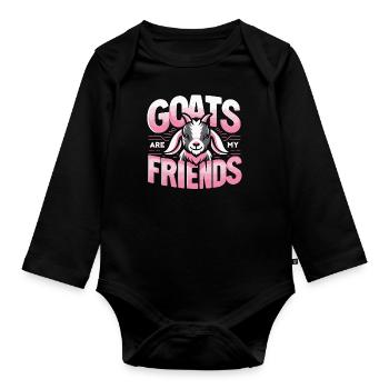 Ziege Ziegen Tier Goat - Baby Bio-Langarm-Body - Schwarz - Vorne