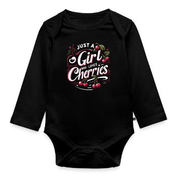 Kirsche Kirschen Früchte Essen - Baby Bio-Langarm-Body - Schwarz - Vorne