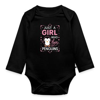 Pinguin Pinguine Tier - Baby Bio-Langarm-Body - Schwarz - Vorne