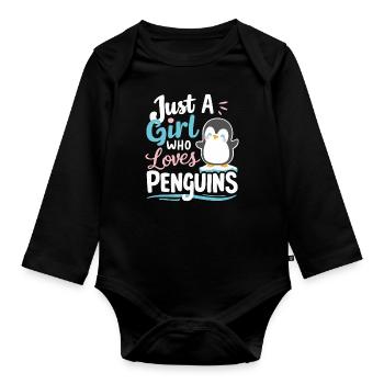 Pinguin Pinguine Tier - Baby Bio-Langarm-Body - Schwarz - Vorne