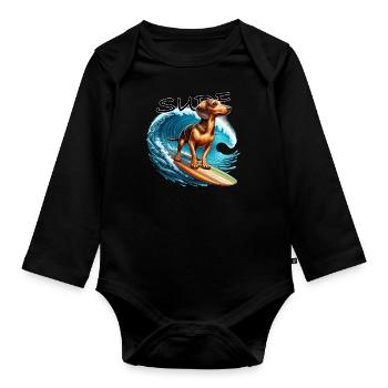 Dachshund hunting dog surfer with dogs summer and surf - Organic Longsleeve Baby Bodysuit - black - Front