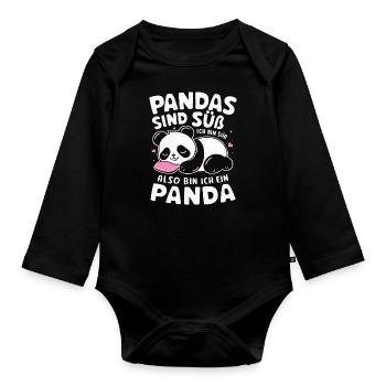 Panda Panda Ours Pandas - Body Bébé bio manches longues - noir - Devant
