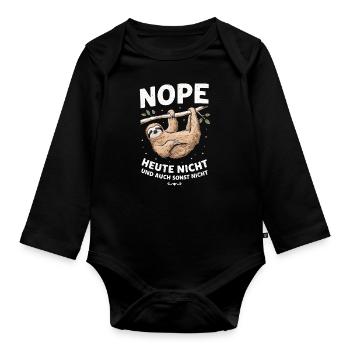 Faultier Faultiere Tier Schlafen Faul - Baby Bio-Langarm-Body - Schwarz - Vorne