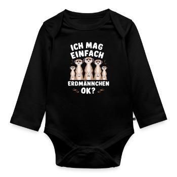 Erdmännchen Scharrtier Tier - Baby Bio-Langarm-Body - Schwarz - Vorne