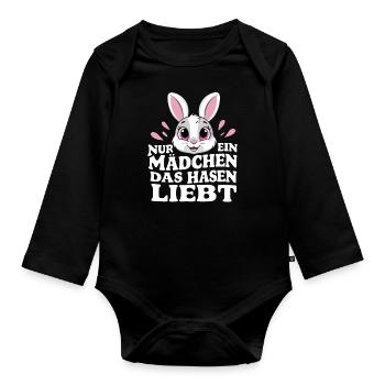 Hase Hasen Kaninchen Haustier - Baby Bio-Langarm-Body - Schwarz - Vorne