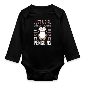 Pinguin Pinguine Tier - Baby Bio-Langarm-Body - Schwarz - Vorne