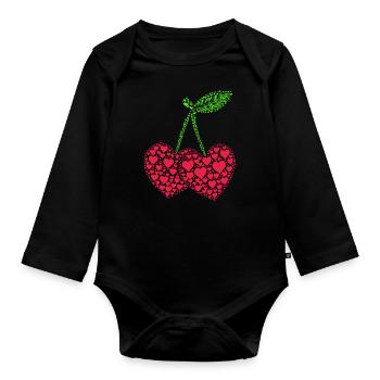Kirsche Kirschen Früchte Essen - Baby Bio-Langarm-Body - Schwarz - Vorne