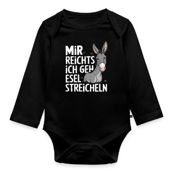 Esel Eselchen Maultier Muli - Baby Bio-Langarm-Body - Schwarz - Vorne