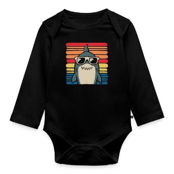 Hai Ozean Tigerhai Tier Fisch - Baby Bio-Langarm-Body - Schwarz - Vorne