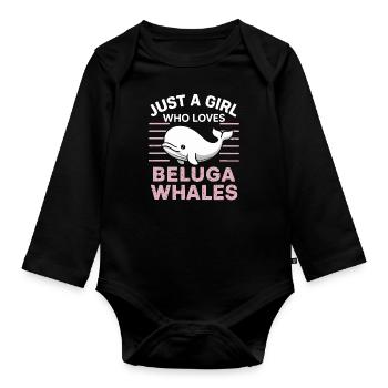 Beluga Whale Ocean Belugas Whales - Organic Longsleeve Baby Bodysuit - black - Front