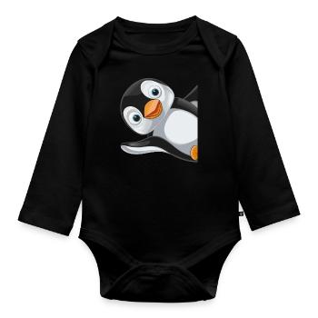 Pinguin Pinguine Tier - Baby Bio-Langarm-Body - Schwarz - Vorne