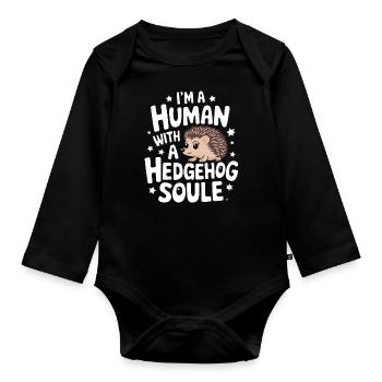 Igel Stachelig Tier Igel - Baby Bio-Langarm-Body - Schwarz - Vorne