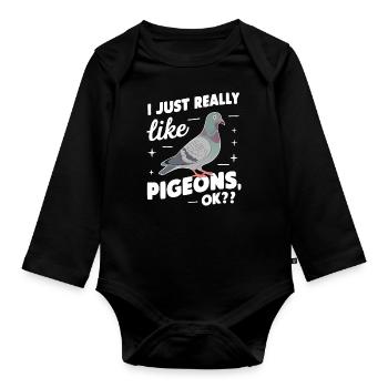 Taube Tauben Tier Vogel - Baby Bio-Langarm-Body - Schwarz - Vorne