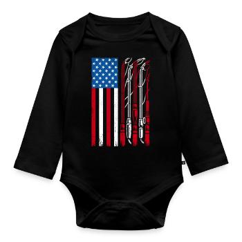 Amerikanische Flagge Angelrute USA Patriot Fischer An - Baby Bio-Langarm-Body - Schwarz - Vorne