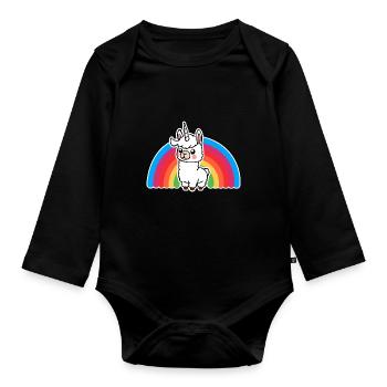 Rainbow Unicorn Llama - so a cute animal! - Organic Longsleeve Baby Bodysuit - black - Front