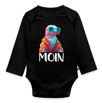 Möwe mit Sonnenbrille Moin Coole Möwen Seevogel - Baby Bio-Langarm-Body - Schwarz - Vorne