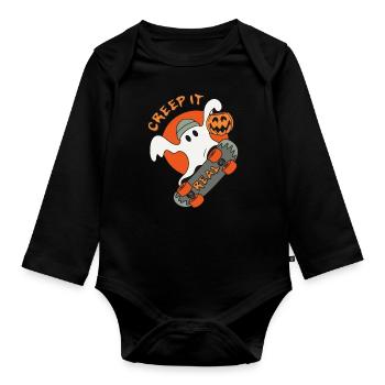 Creep It Real Halloween-Skater Geist skaten - Baby Bio-Langarm-Body - Schwarz - Vorne