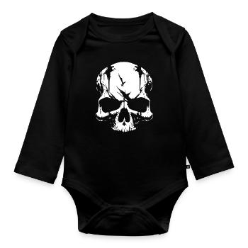 Crâne Pirate Rebelle - Body Bébé bio manches longues - noir - Devant