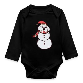 Christmas Dog Snowman - Baby Bio-Langarm-Body - Schwarz - Vorne