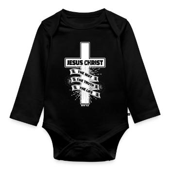 Jesus Christus Shirt Bibelvers Ich bin der Weg - Baby Bio-Langarm-Body - Schwarz - Vorne