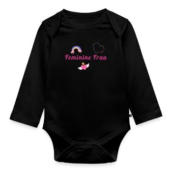 Feminine Woman, Rainbow, Heart, LGBTQ - Organic Longsleeve Baby Bodysuit - black - Front